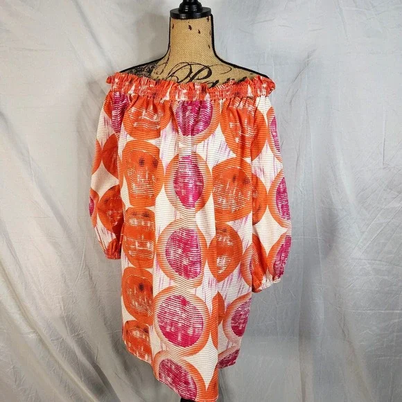 ASHLEY STEWART Size 22/24 Off Shoulder Raglan Sleeve Colorful‎ Cotton Blend Top - Picture 4 of 15